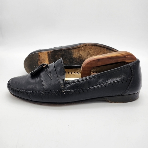 Bostonian Shoes Men 10 M Florentine Tassle Loafer Slip On Dress Black Leather - Picture 12 of 16